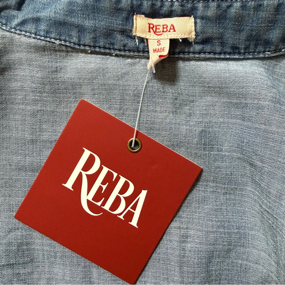 REBA Denim Shirt Dress Western Style Floral Embroidery - Medium Wash - Picture 7 of 10